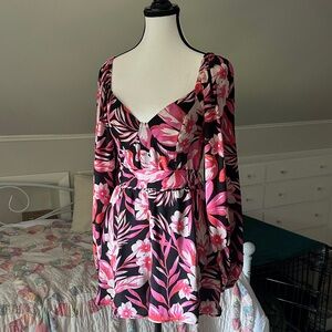 Lulu's Floral Pink and Black Jumpsuit